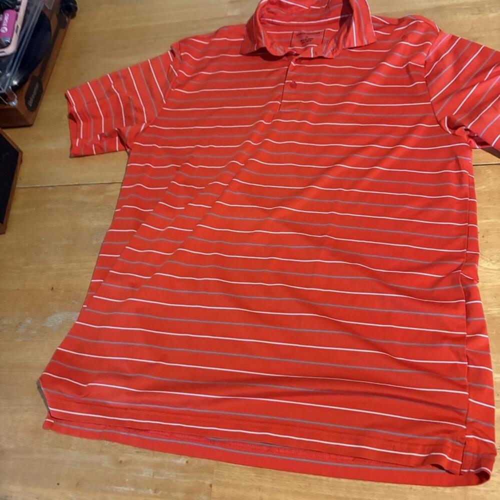 Urban Frontier Men's Polo Shirt Orange Size XL Striped Short Sleeve Golf Top